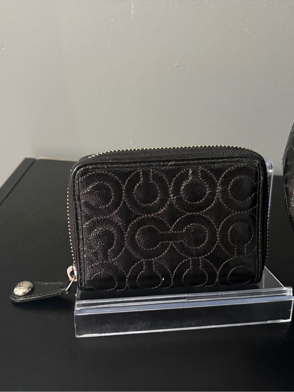 COACH Optic Signature C Glossy Black Hobo Bag & Matching Zip Wallet Set - Picture 11 of 13